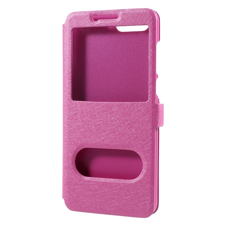 Dual View Window Silk Texture Leather Stand Casing for Huawei Honor V10 / View 10 - Rose-3
