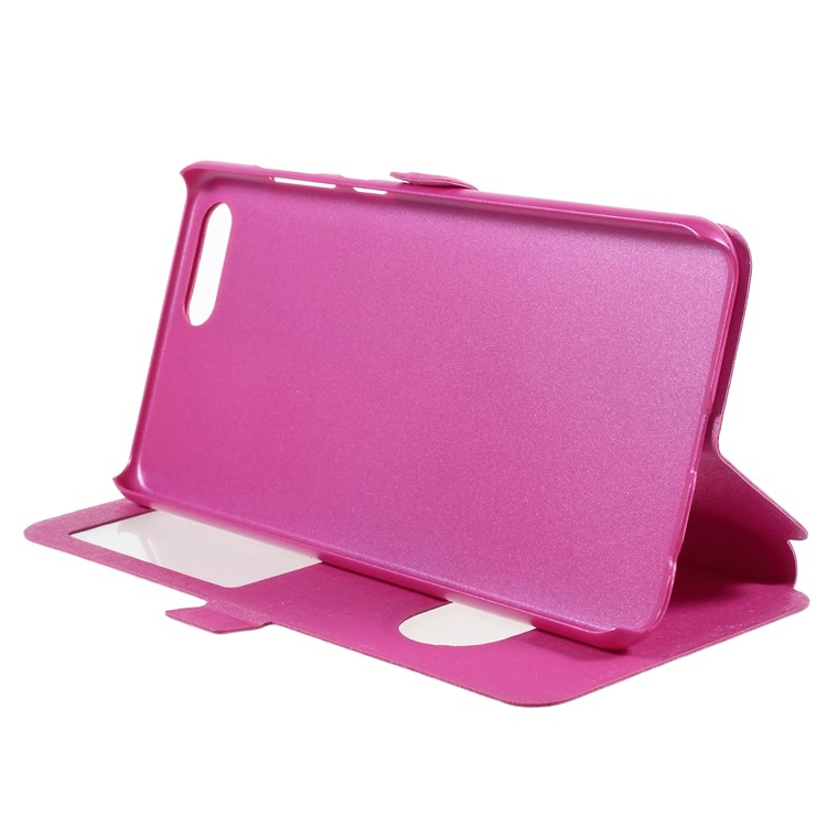 Dual View Window Silk Texture Leather Stand Casing for Huawei Honor V10 / View 10 - Rose-4