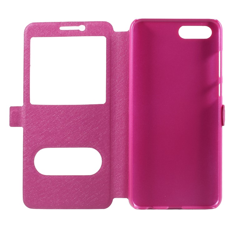 Dual View Window Silk Texture Leather Stand Casing for Huawei Honor V10 / View 10 - Rose-6