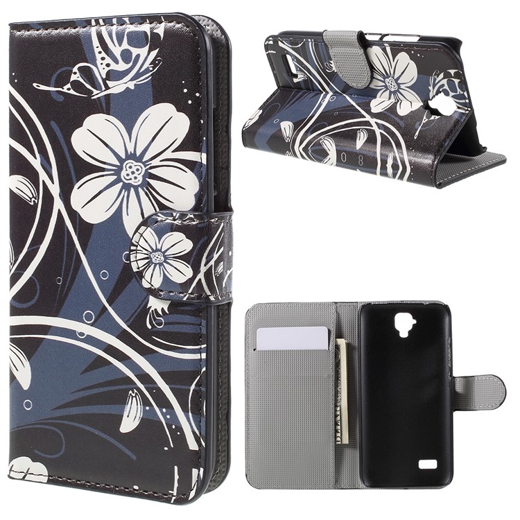 Wallet Leather Stand Case for Huawei Y5 Y560 - White Flowers-1