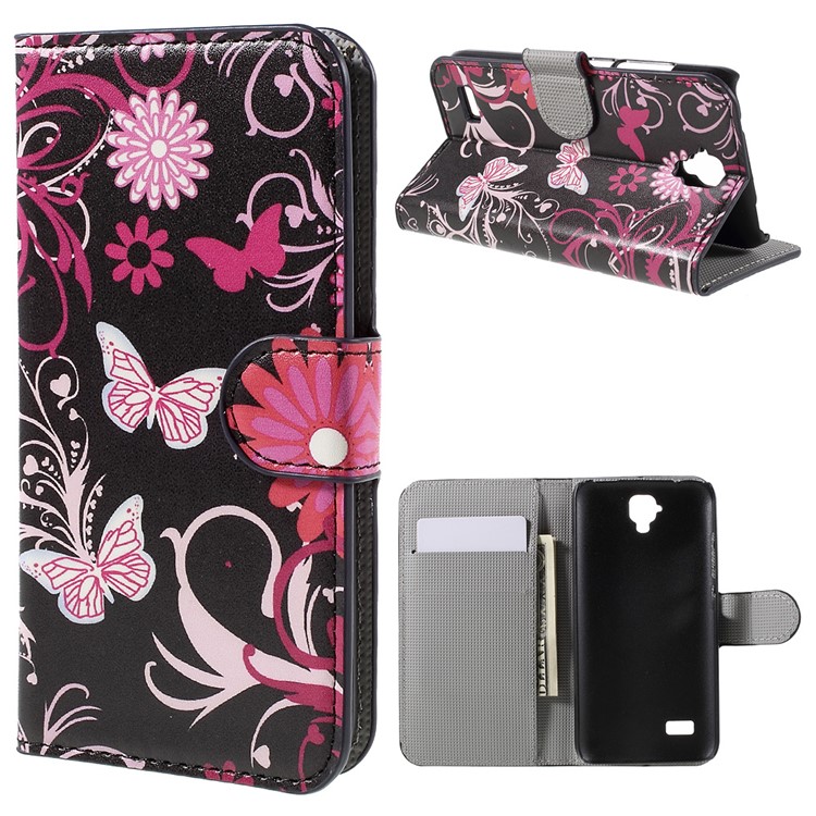 Wallet Leather Stand Cover for Huawei Y5 Y560 - Butterfly Flowers-1