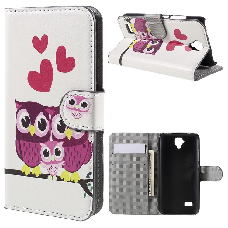 Wallet Leather Stand Cover Case for Huawei Y5 Y560 - Adorable Owls and Hearts-1
