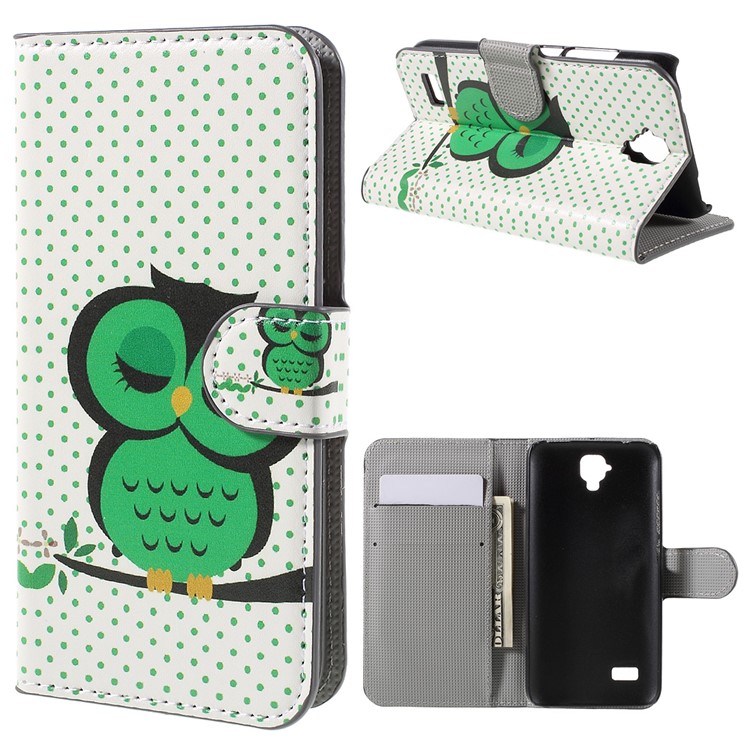 Wallet PU Leather Stand Cover for Huawei Y5 Y560 - Sleeping Owl on the Branch-1