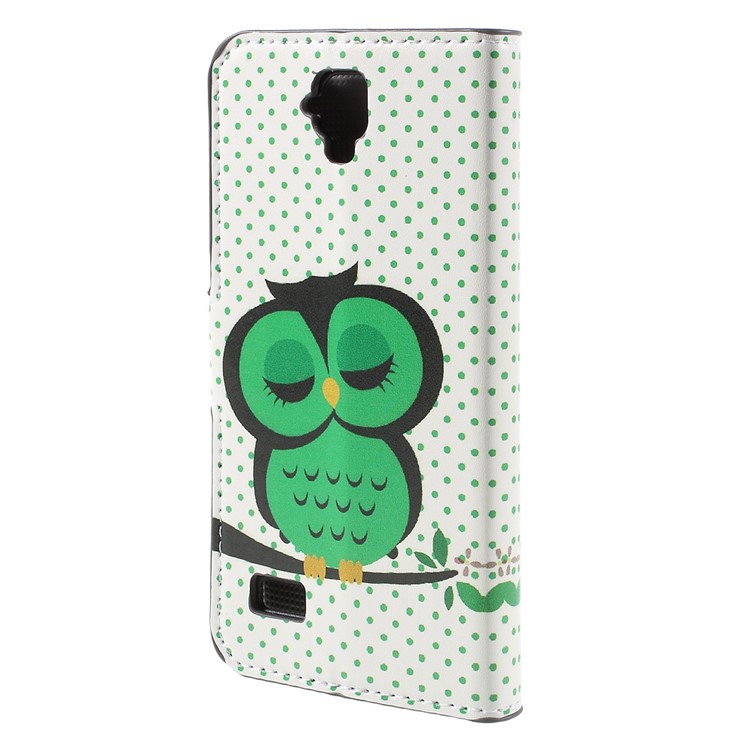 Wallet PU Leather Stand Cover for Huawei Y5 Y560 - Sleeping Owl on the Branch-2