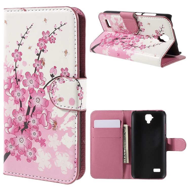 Magnetic Leather Stand Cover for Huawei Y5 Y560 - Plum Blossom-1