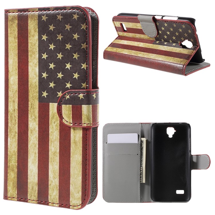 Wallet Leather Protective Case for Huawei Y5 Y560 - Retro American Flag-1