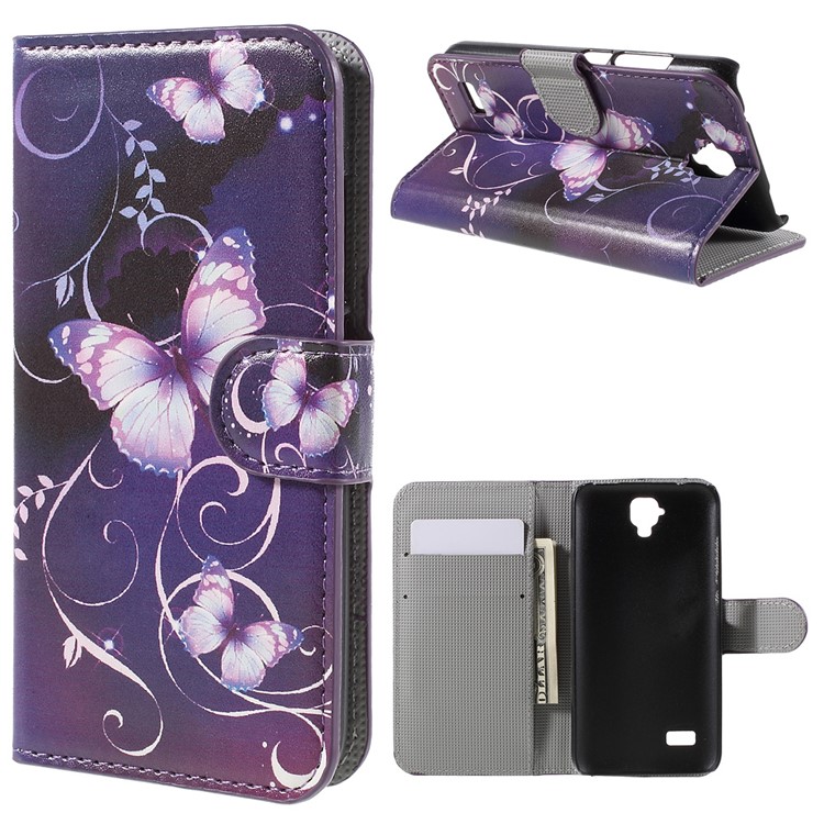 Wallet Leather Stand Cover for Huawei Y5 Y560 - Purple Butterfly-1