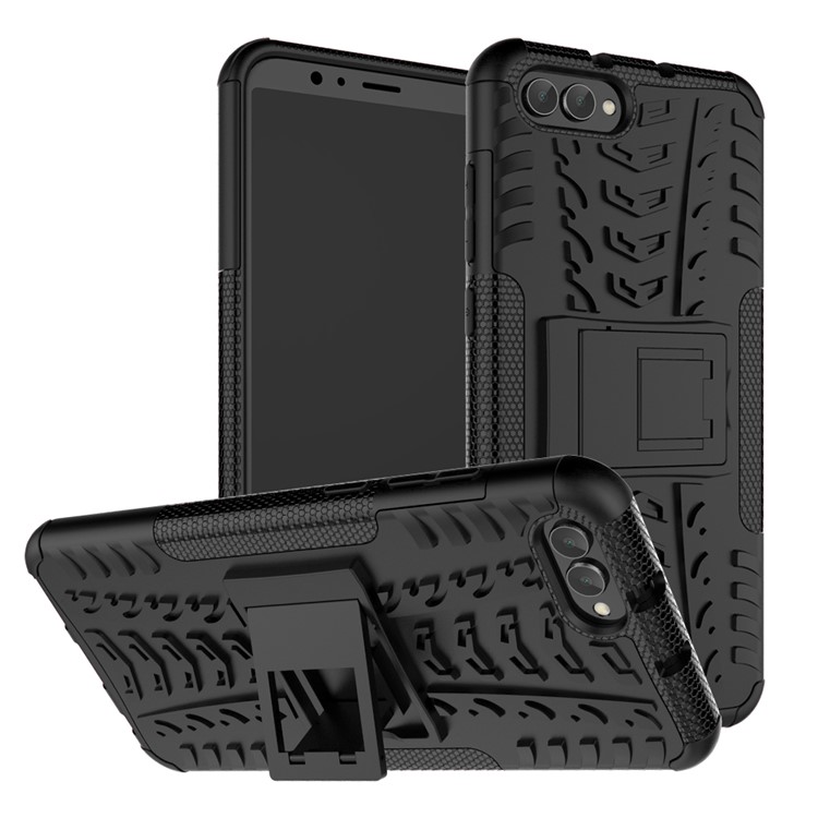 Anti-slip PC + TPU Hybrid Case with Kickstand for Huawei Honor V10 / Honor View 10 - Black-1