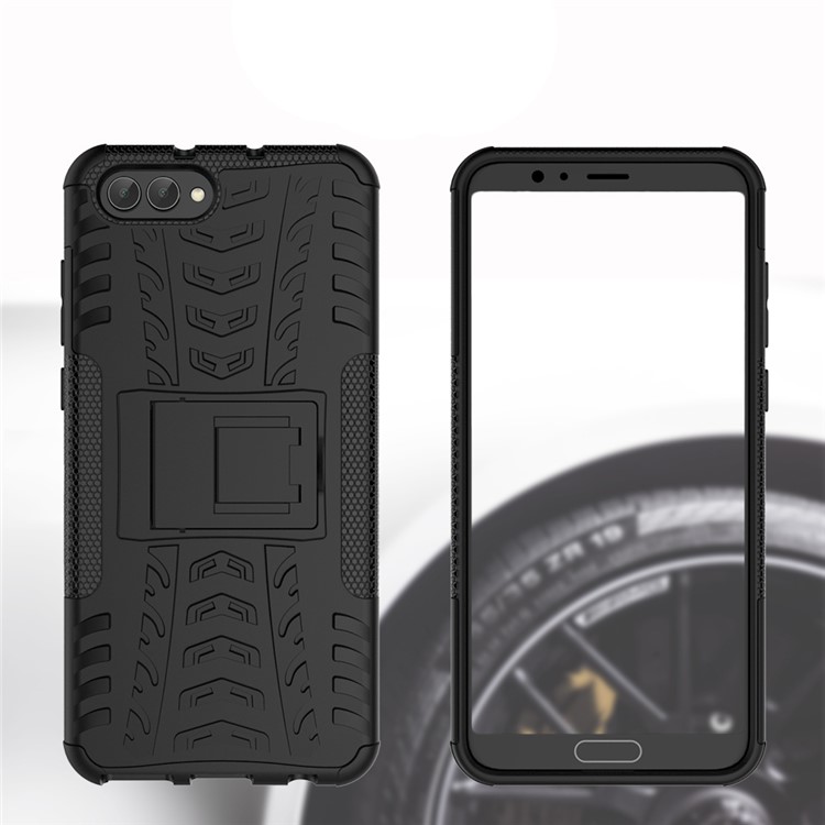 Anti-slip PC + TPU Hybrid Case with Kickstand for Huawei Honor V10 / Honor View 10 - Black-10