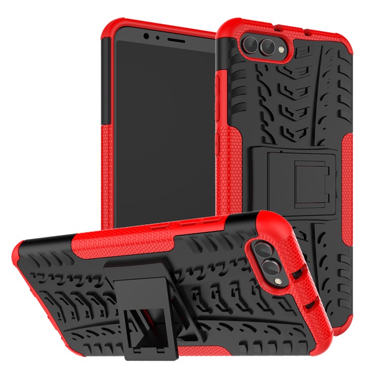 Anti-slip PC + TPU Hybrid Cover with Kickstand for Huawei Honor V10 / Honor View 10 - Red-1