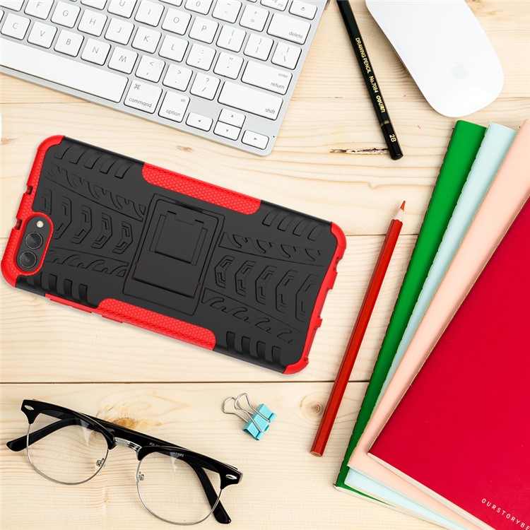 Anti-slip PC + TPU Hybrid Cover with Kickstand for Huawei Honor V10 / Honor View 10 - Red-4