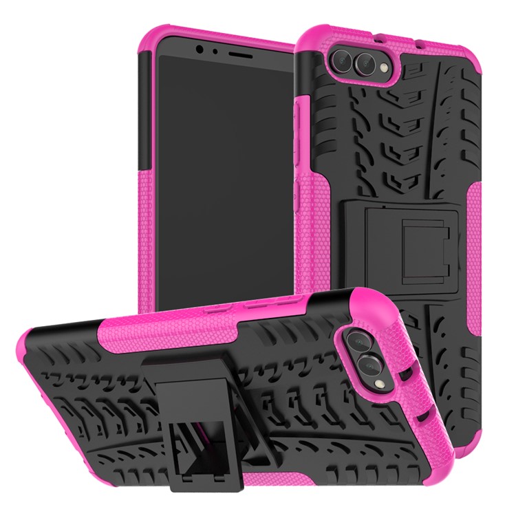 Anti-slip PC + TPU Hybrid Cell Phone Case with Kickstand for Huawei Honor V10 / Honor View 10 - Rose-1