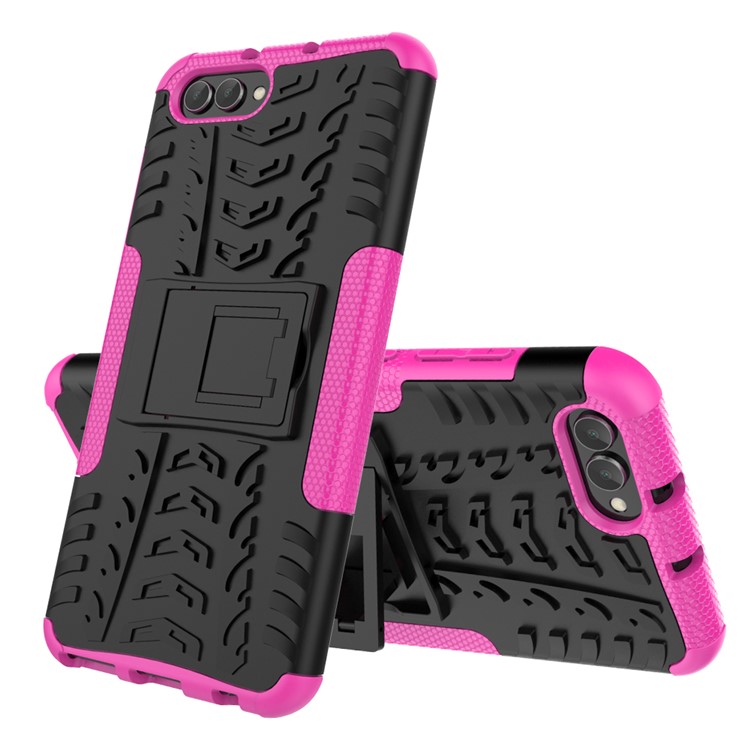 Anti-slip PC + TPU Hybrid Cell Phone Case with Kickstand for Huawei Honor V10 / Honor View 10 - Rose-2