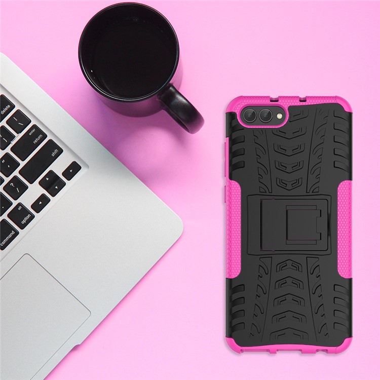 Anti-slip PC + TPU Hybrid Cell Phone Case with Kickstand for Huawei Honor V10 / Honor View 10 - Rose-3