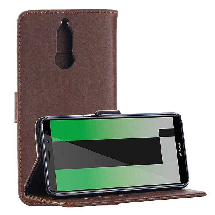 Retro Crazy Horse Stand Leather Wallet Phone Casing for Huawei Mate 10 Lite / Maimang 6 / nova 2i / Honor 9i (India) - Coffee-1