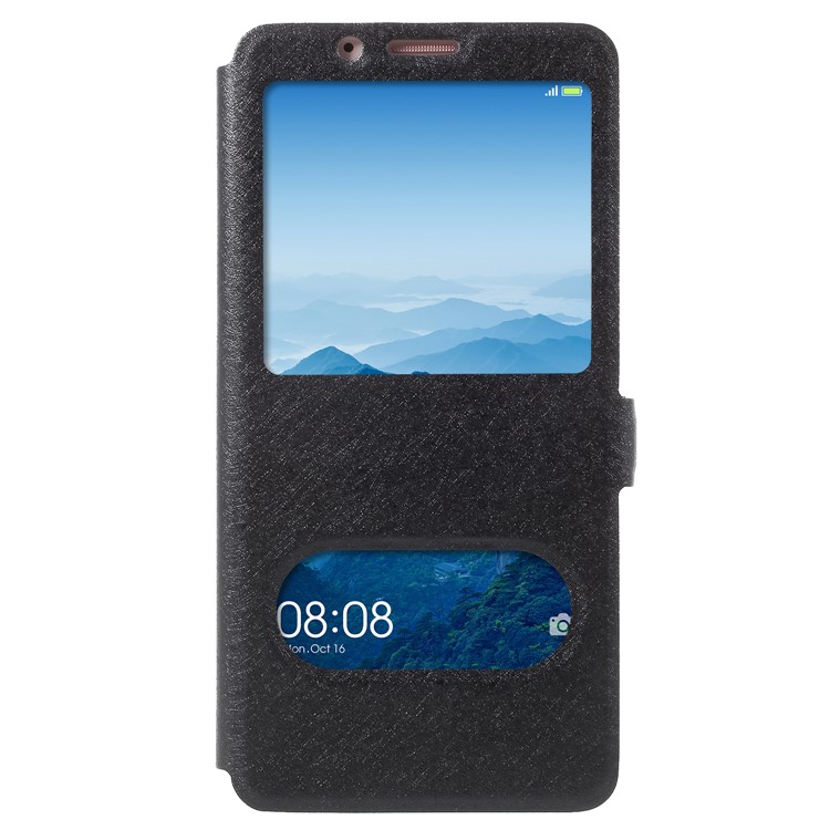 Silk Texture Dual View Window Leather Flip Casing for Huawei Mate 10 Pro - Black-2