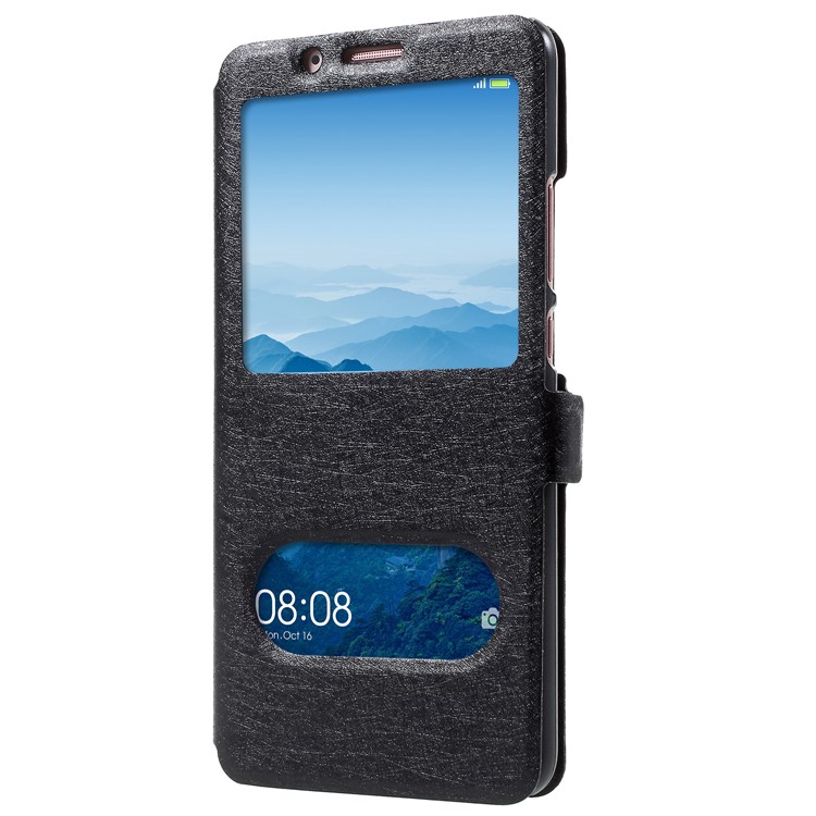 Silk Texture Dual View Window Leather Flip Casing for Huawei Mate 10 Pro - Black-3