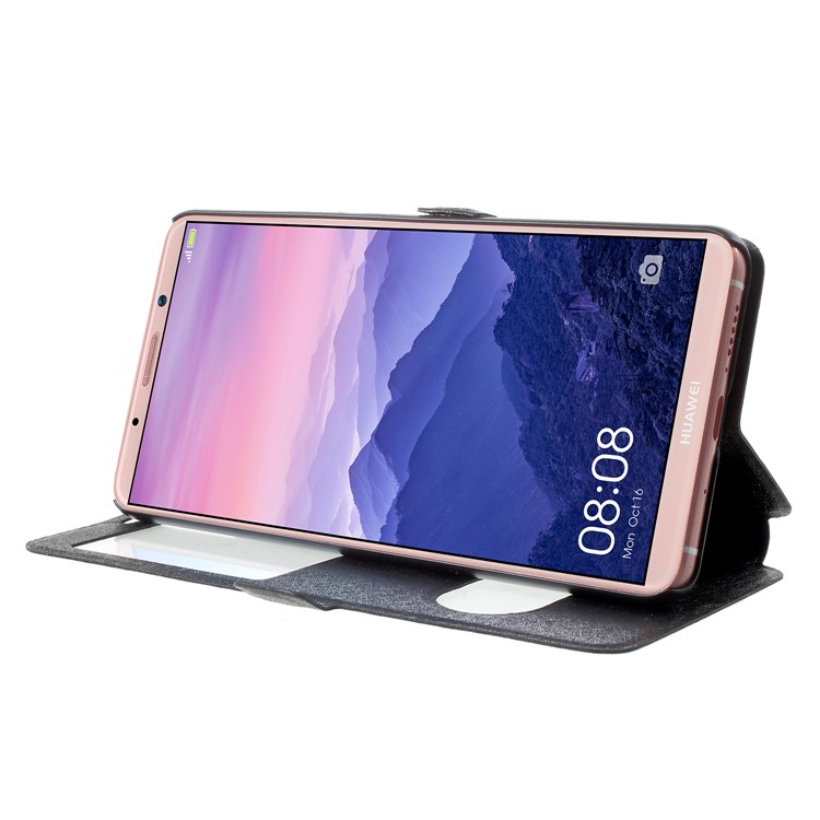 Silk Texture Dual View Window Leather Flip Casing for Huawei Mate 10 Pro - Black-5