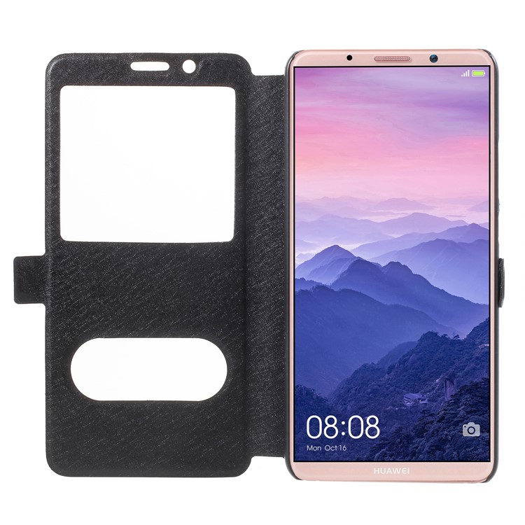 Silk Texture Dual View Window Leather Flip Casing for Huawei Mate 10 Pro - Black-7