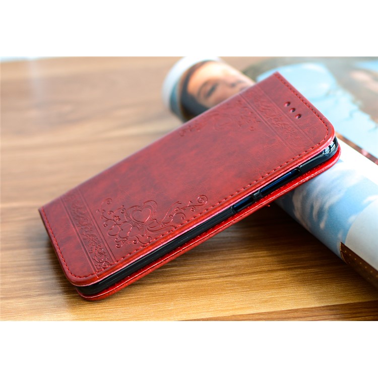 Imprint Heart Flower Leather Wallet Cover for Huawei P8 Lite (2017)/Honor 8 Lite - Red-2