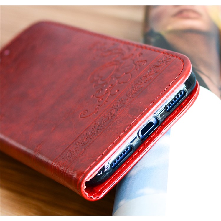 Imprint Heart Flower Leather Wallet Cover for Huawei P8 Lite (2017)/Honor 8 Lite - Red-3