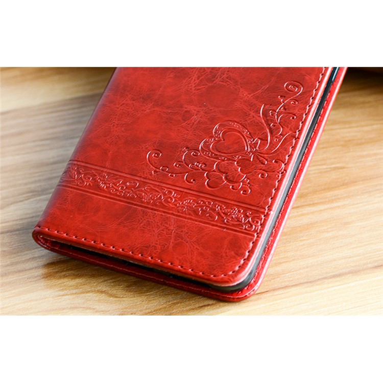 Imprint Heart Flower Leather Wallet Cover for Huawei P8 Lite (2017)/Honor 8 Lite - Red-6