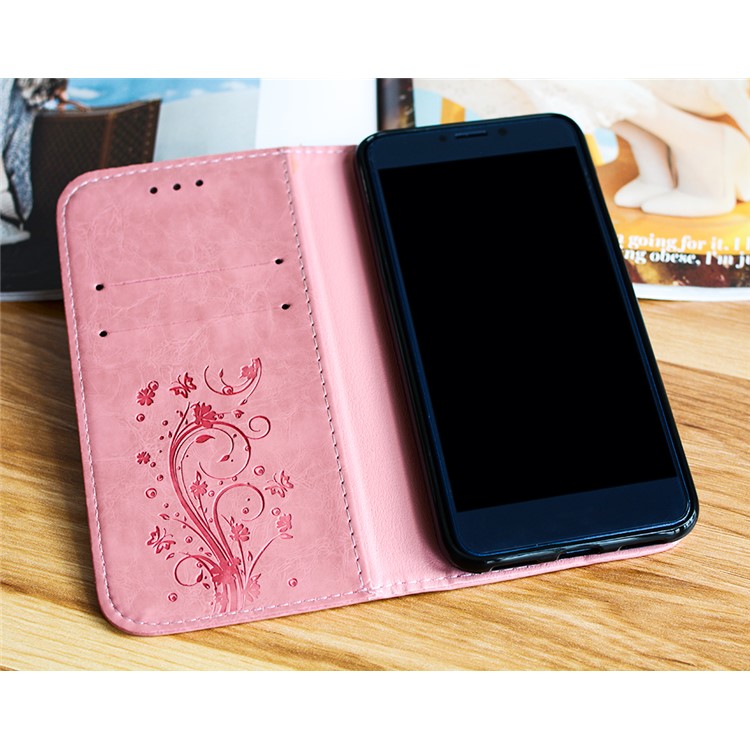 Imprint Heart Flower Leather Wallet Shell for Huawei P8 Lite (2017)/Honor 8 Lite - Pink-2