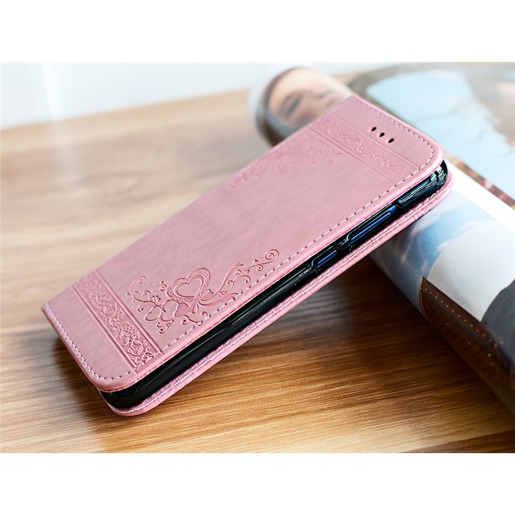 Imprint Heart Flower Leather Wallet Shell for Huawei P8 Lite (2017)/Honor 8 Lite - Pink-4