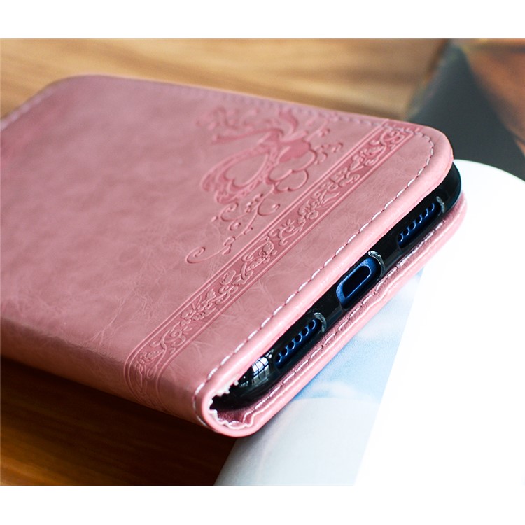 Imprint Heart Flower Leather Wallet Shell for Huawei P8 Lite (2017)/Honor 8 Lite - Pink-5