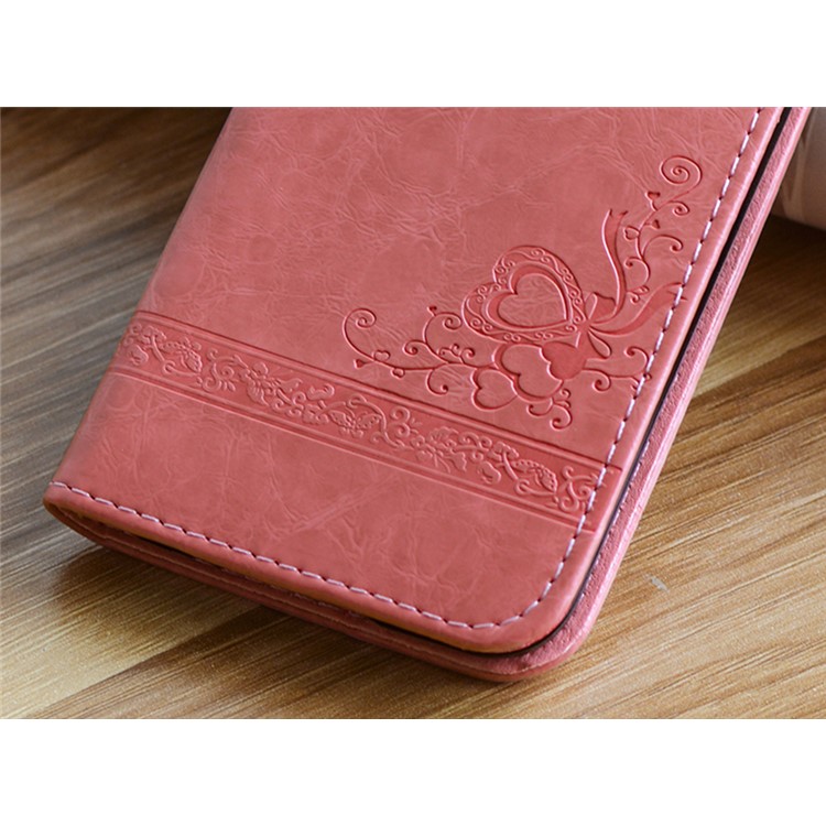 Imprint Heart Flower Leather Wallet Shell for Huawei P8 Lite (2017)/Honor 8 Lite - Pink-6