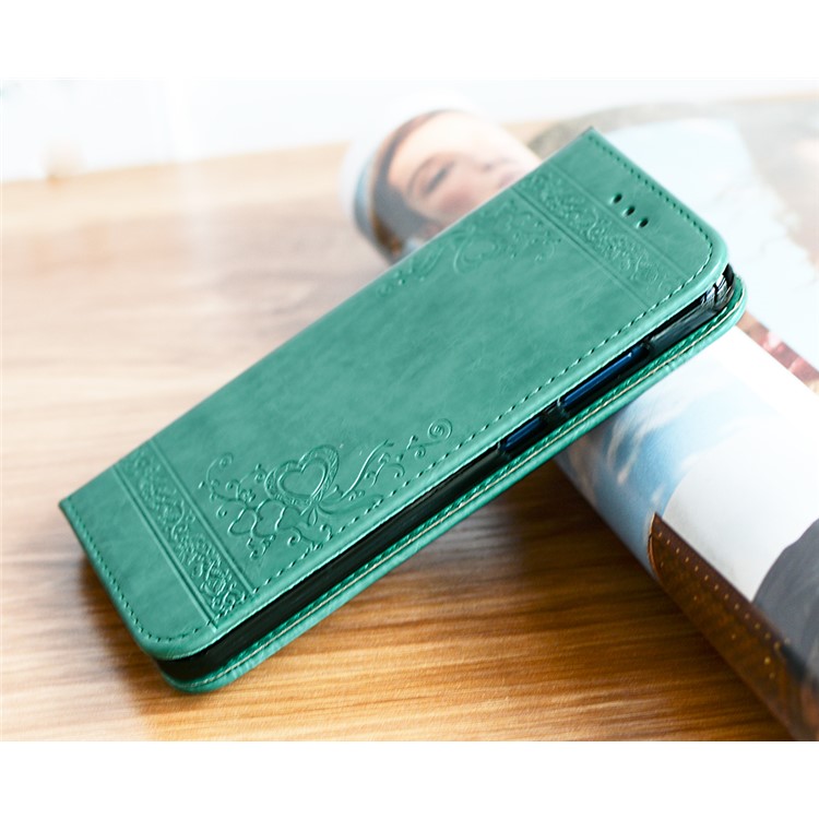 Imprint Heart Flower Leather Stand Phone Case for Huawei P8 Lite (2017)/Honor 8 Lite - Cyan-2