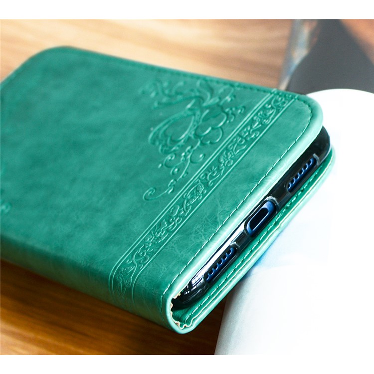 Imprint Heart Flower Leather Stand Phone Case for Huawei P8 Lite (2017)/Honor 8 Lite - Cyan-3