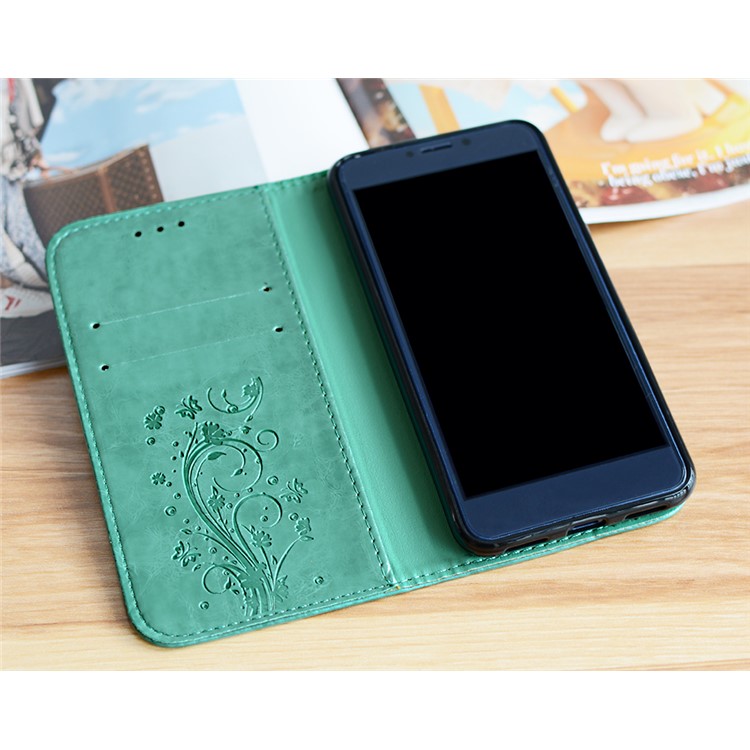Imprint Heart Flower Leather Stand Phone Case for Huawei P8 Lite (2017)/Honor 8 Lite - Cyan-4