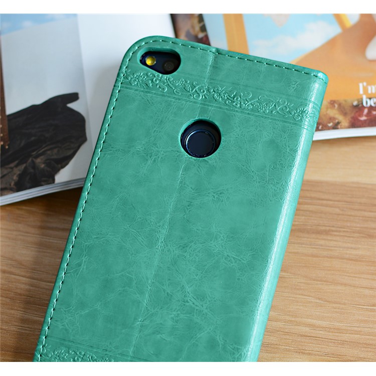 Imprint Heart Flower Leather Stand Phone Case for Huawei P8 Lite (2017)/Honor 8 Lite - Cyan-5