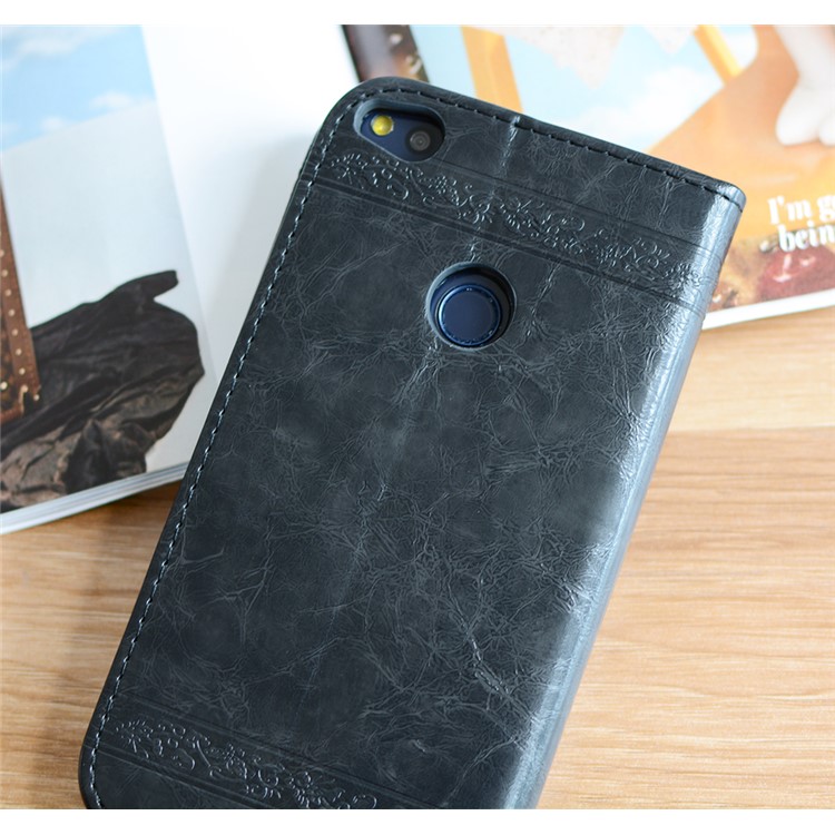 Imprint Heart Flower Leather Wallet Mobile Case for Huawei P8 Lite (2017)/Honor 8 Lite - Black-3