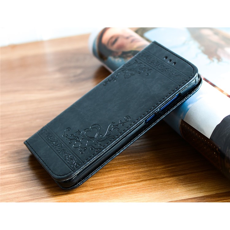 Imprint Heart Flower Leather Wallet Mobile Case for Huawei P8 Lite (2017)/Honor 8 Lite - Black-4