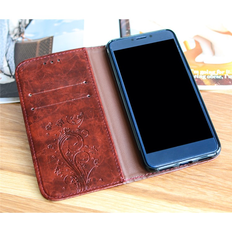 Imprint Heart Flower Leather Wallet Protective Case for Huawei P8 Lite (2017)/Honor 8 Lite - Coffee-2