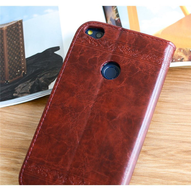 Imprint Heart Flower Leather Wallet Protective Case for Huawei P8 Lite (2017)/Honor 8 Lite - Coffee-3
