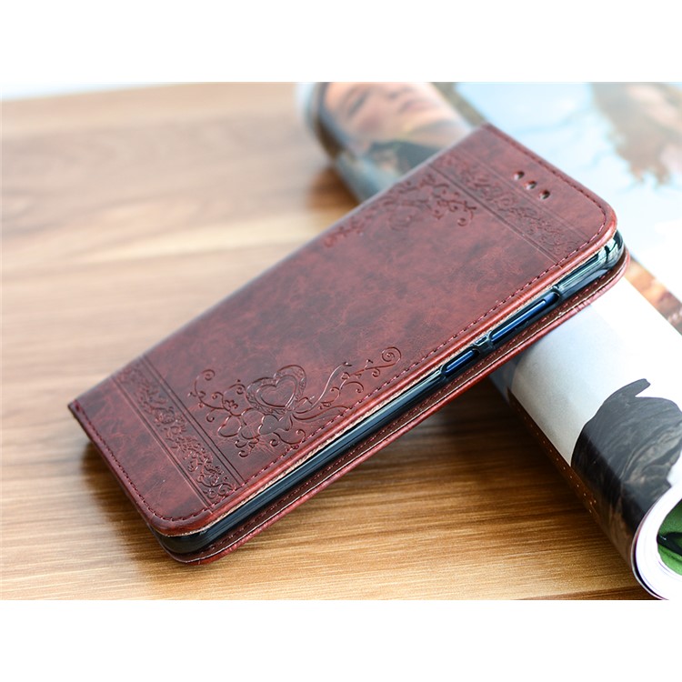 Imprint Heart Flower Leather Wallet Protective Case for Huawei P8 Lite (2017)/Honor 8 Lite - Coffee-4