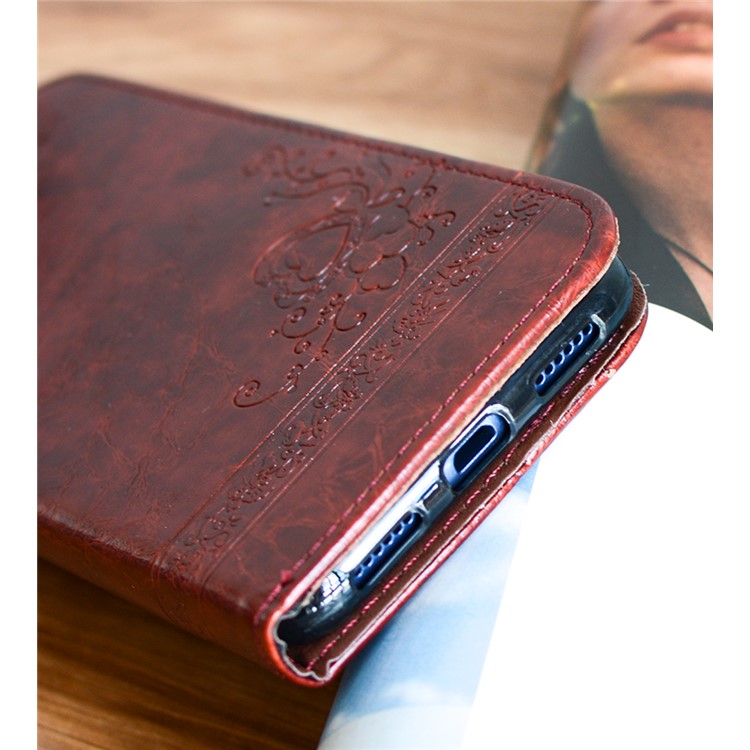 Imprint Heart Flower Leather Wallet Protective Case for Huawei P8 Lite (2017)/Honor 8 Lite - Coffee-5