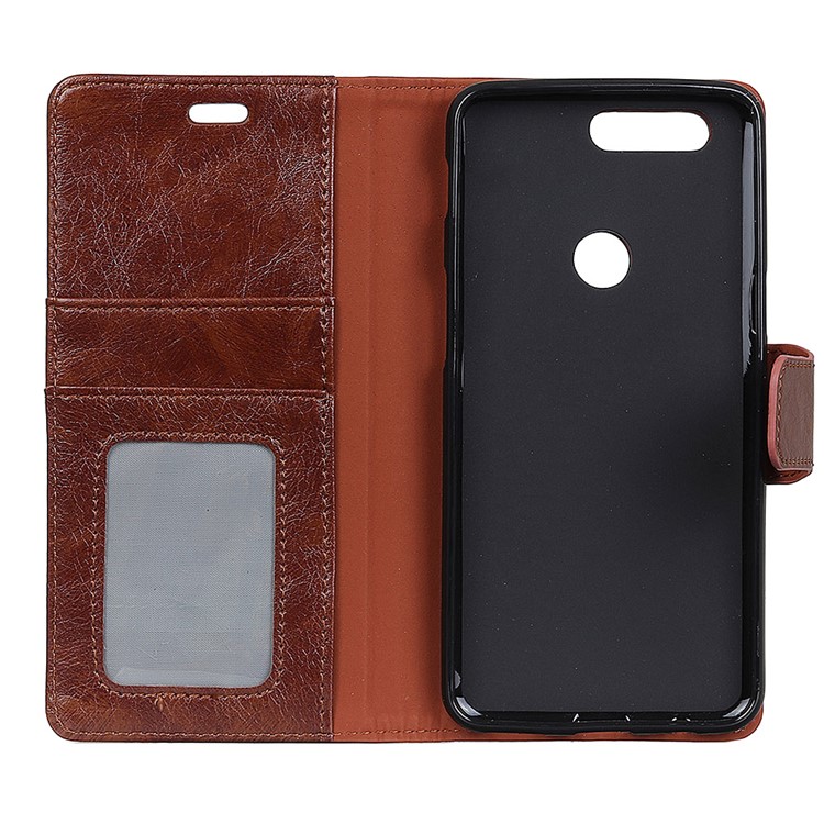 Textured Split Leather Card Holder Case for Huawei P Smart / Enjoy 7S - Brown-4