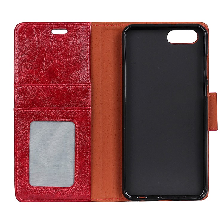 Textured Split Leather Wallet Cover for Huawei Honor V10 / Honor View 10 - Red-4