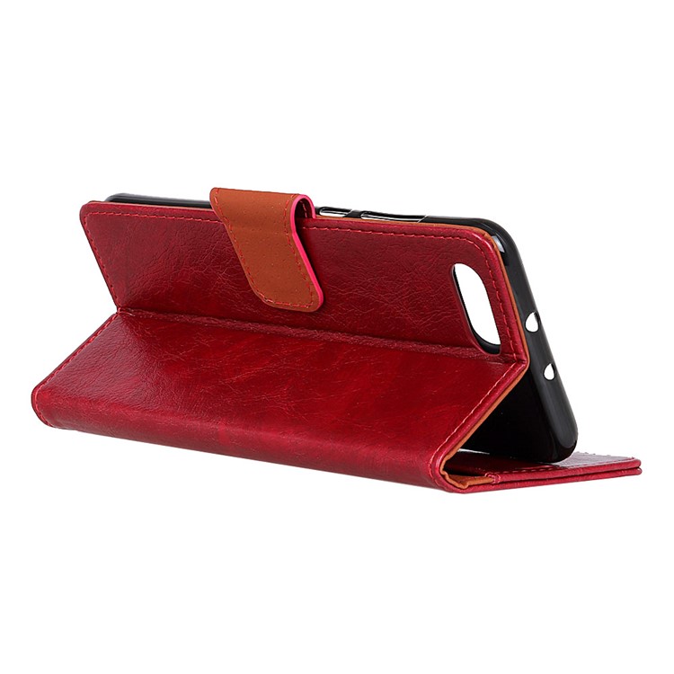 Textured Split Leather Wallet Cover for Huawei Honor V10 / Honor View 10 - Red-5