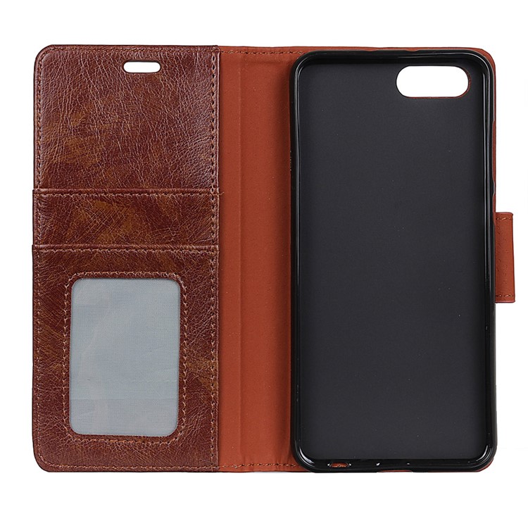 Textured Split Leather Wallet Case with Stand for Huawei Honor V10 / Honor View 10 - Brown-4