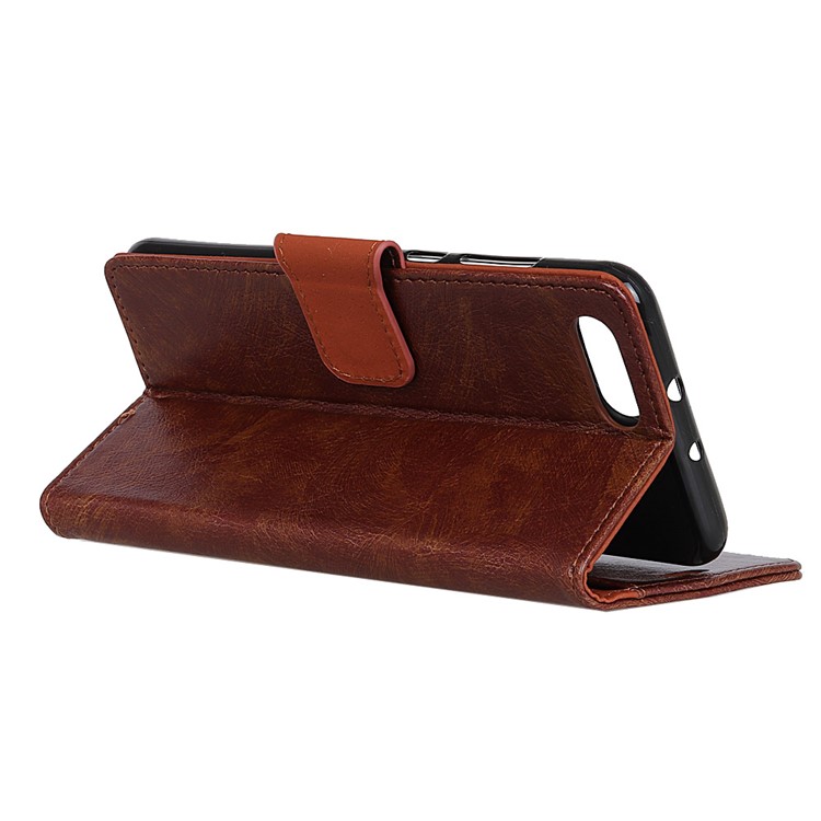 Textured Split Leather Wallet Case with Stand for Huawei Honor V10 / Honor View 10 - Brown-5
