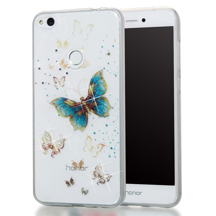 Clear IMD Glitter Powder Patterned TPU Phone Accessory Case for Huawei P8 Lite (2017) / Honor 8 Lite - Shiny Butterflies-1