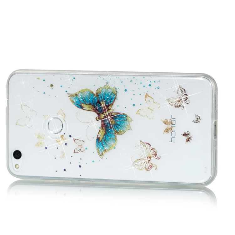 Clear IMD Glitter Powder Patterned TPU Phone Accessory Case for Huawei P8 Lite (2017) / Honor 8 Lite - Shiny Butterflies-2