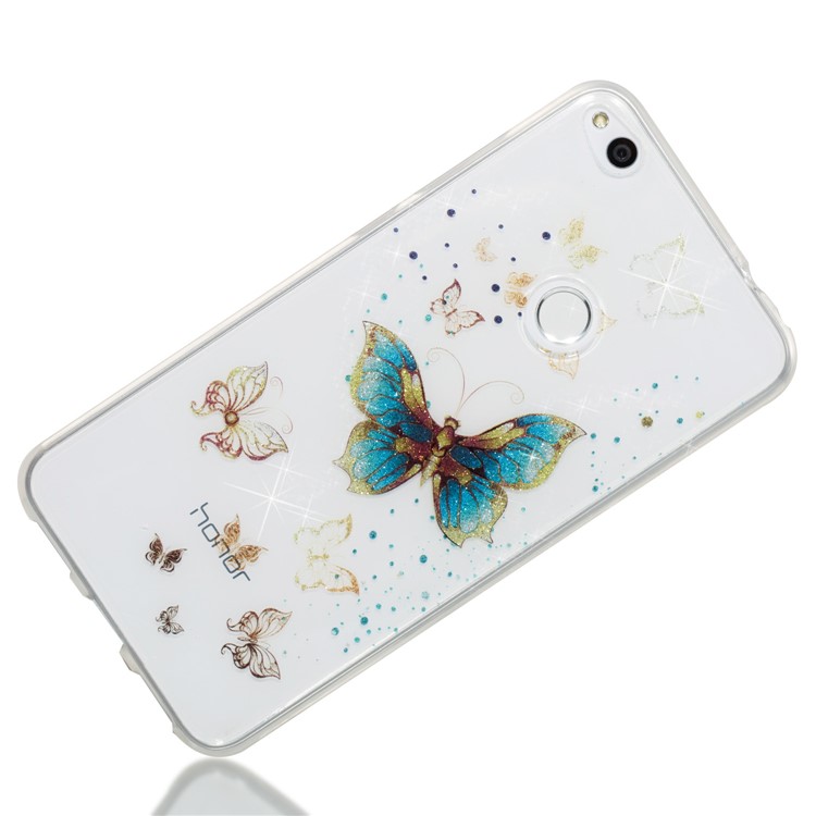 Clear IMD Glitter Powder Patterned TPU Phone Accessory Case for Huawei P8 Lite (2017) / Honor 8 Lite - Shiny Butterflies-3