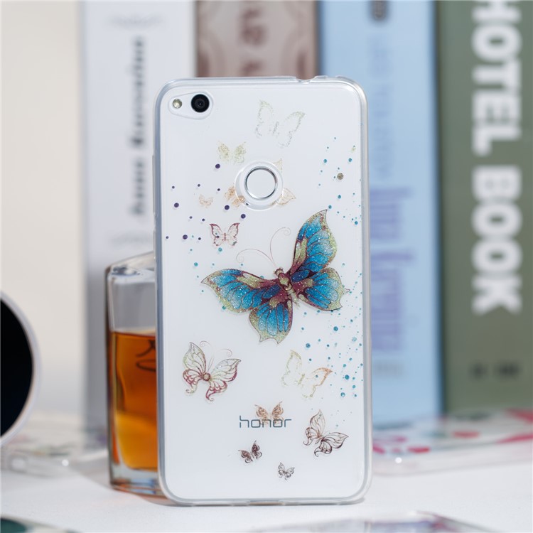 Clear IMD Glitter Powder Patterned TPU Phone Accessory Case for Huawei P8 Lite (2017) / Honor 8 Lite - Shiny Butterflies-4