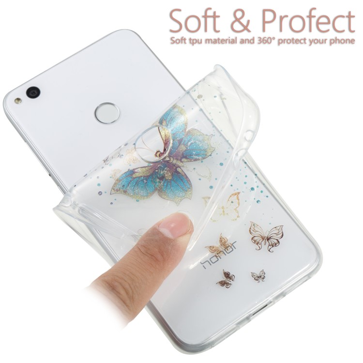 Clear IMD Glitter Powder Patterned TPU Phone Accessory Case for Huawei P8 Lite (2017) / Honor 8 Lite - Shiny Butterflies-6